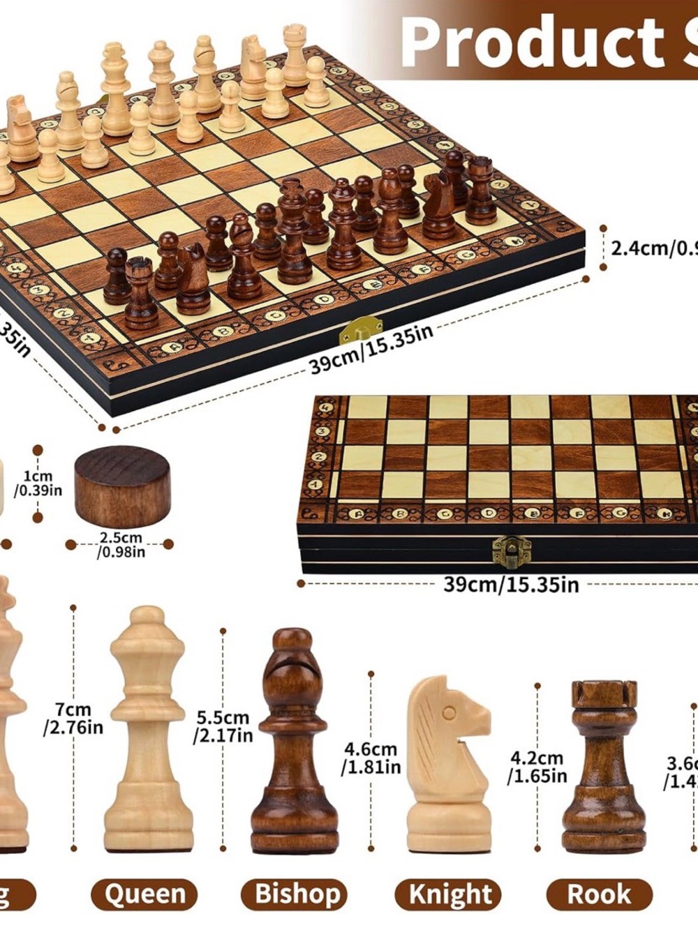 Wooden Magnetic Chess Set - Brown & Natural